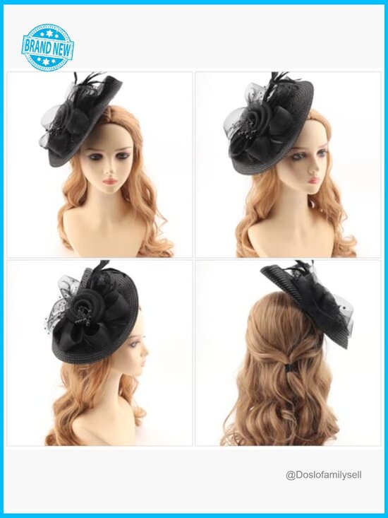 Vintage Fascinator Hat with Feathers and Mesh Veil Tea Party Derby Headwear main image 6